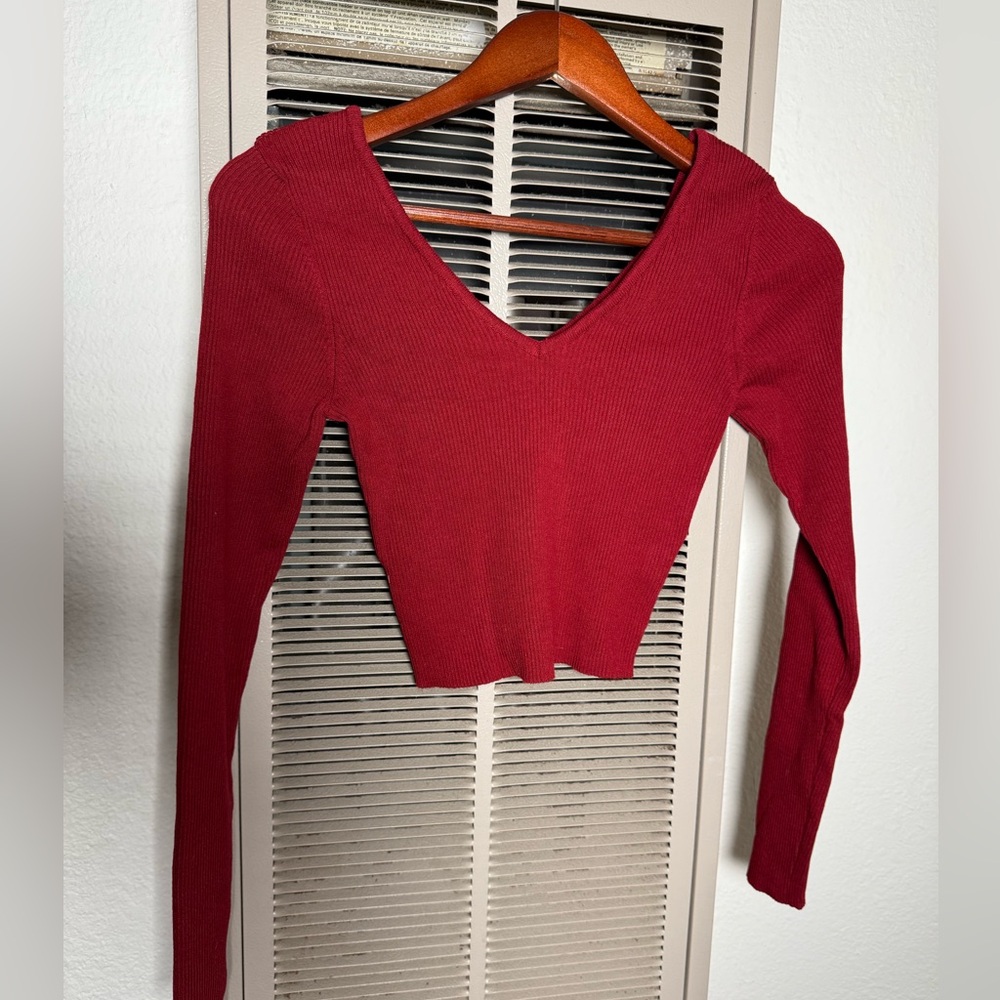 Forever 21 Red Fitted Crop Blouse